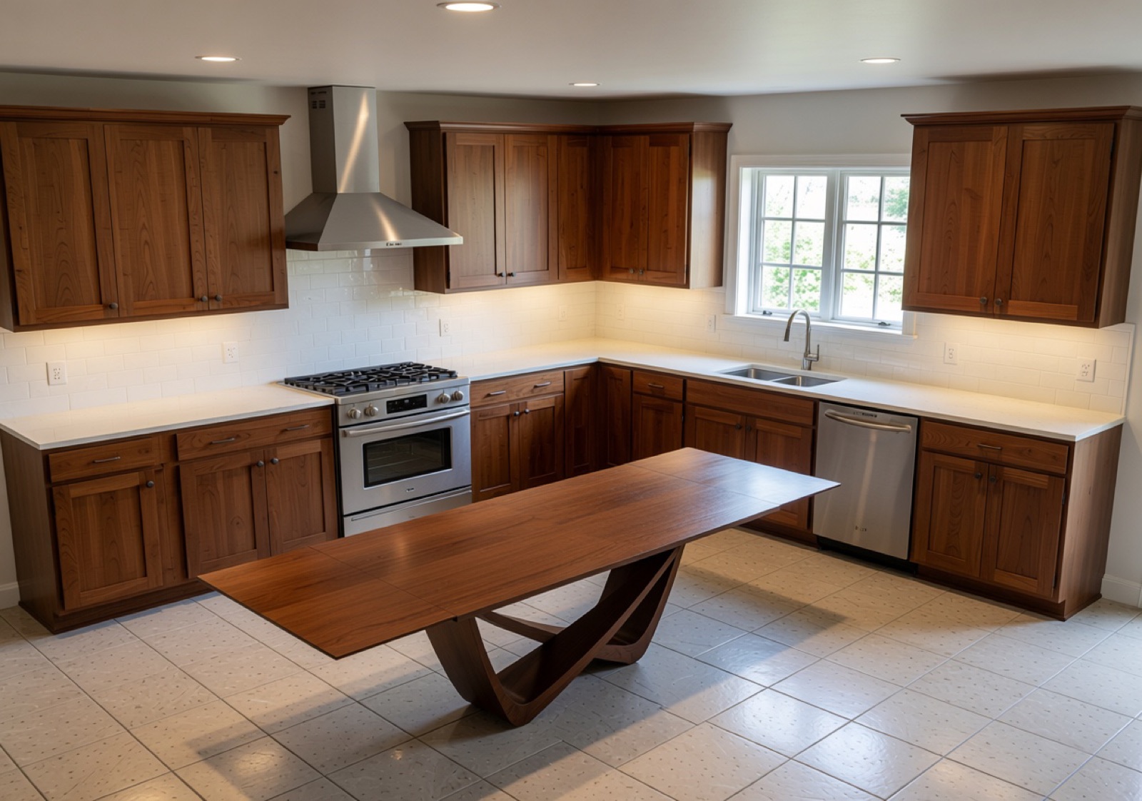 Render of a kitchen with a wooden table